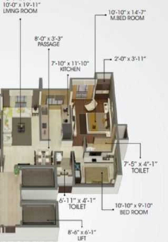 Floor plan of 2 BHK 1151 Sq. Ft. Apartment in Hilton Heights, Mumbai