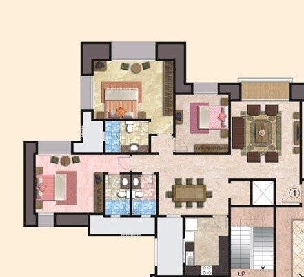 Floor plan of 3 BHK 1749 Sq. Ft. Apartment in Hiranandani Brentwood Mumbai, Mumbai