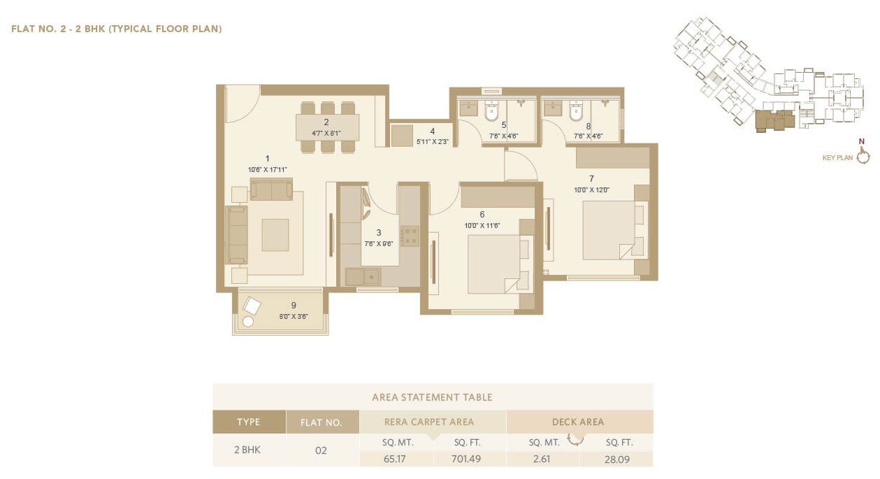 Floor plan of 2 BHK 701 Sq. Ft. Apartment in Hiranandani Castalia Kandivali, Mumbai