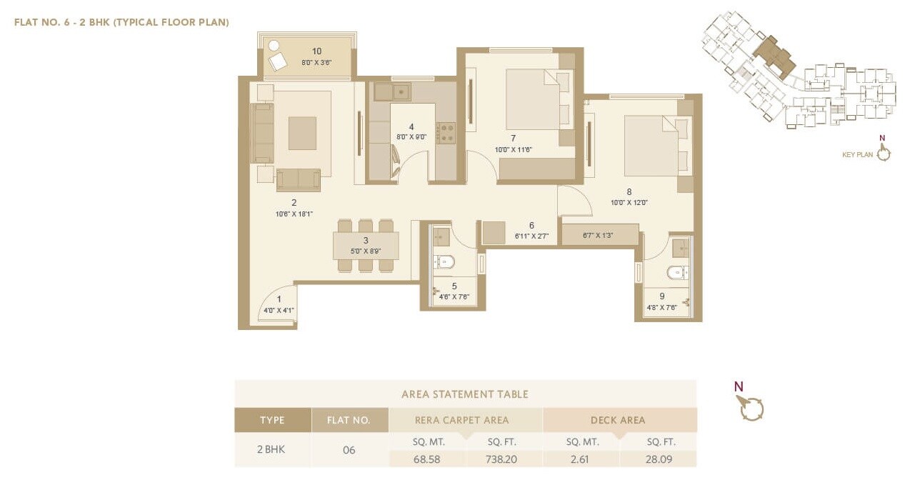 Floor plan of 2 BHK 730 Sq. Ft. Apartment in Hiranandani Castalia Kandivali, Mumbai