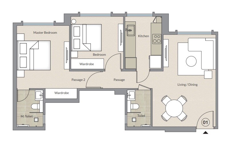 Floor plan of 2 BHK 750 Sq. Ft. Apartment in Hiranandani Castle Rock, Mumbai
