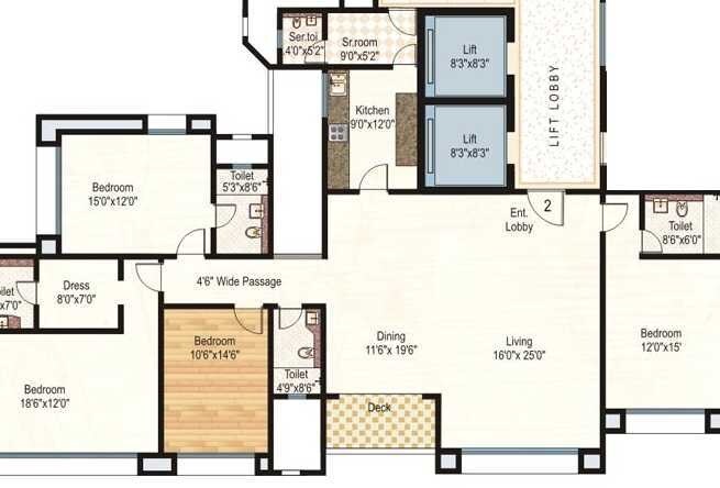 Floor plan of 4 BHK 1960 Sq. Ft. Apartment in Hiranandani Gardens Glen Ridge, Mumbai