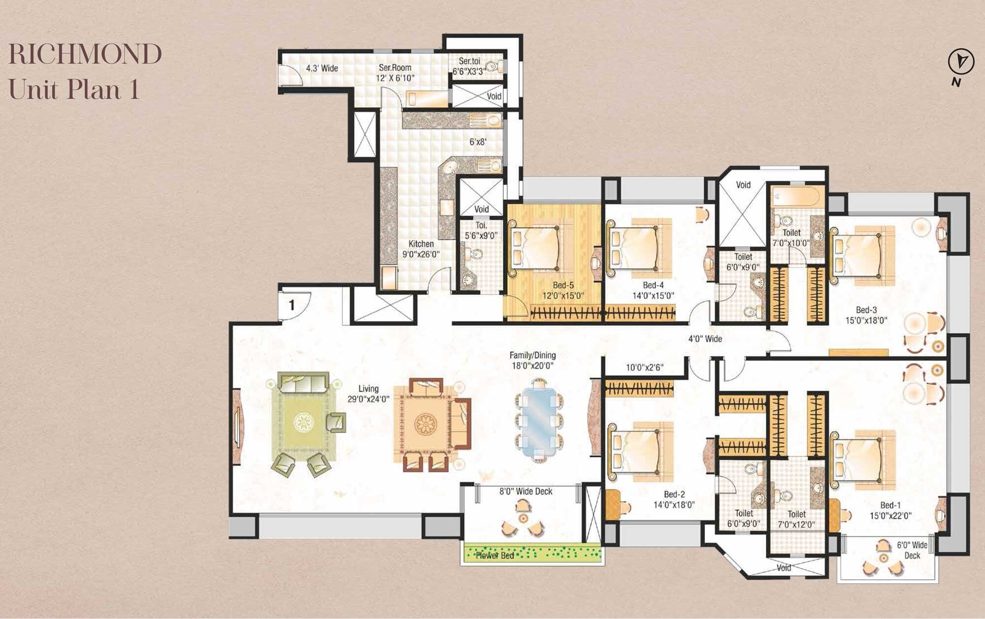 Floor plan of 5 BHK 5000 Sq. Ft. Apartment in Hiranandani Gardens Richmond Tower, Mumbai
