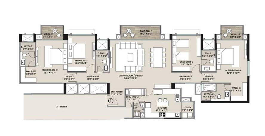 4 BHK 1945 Sq. Ft. Apartment