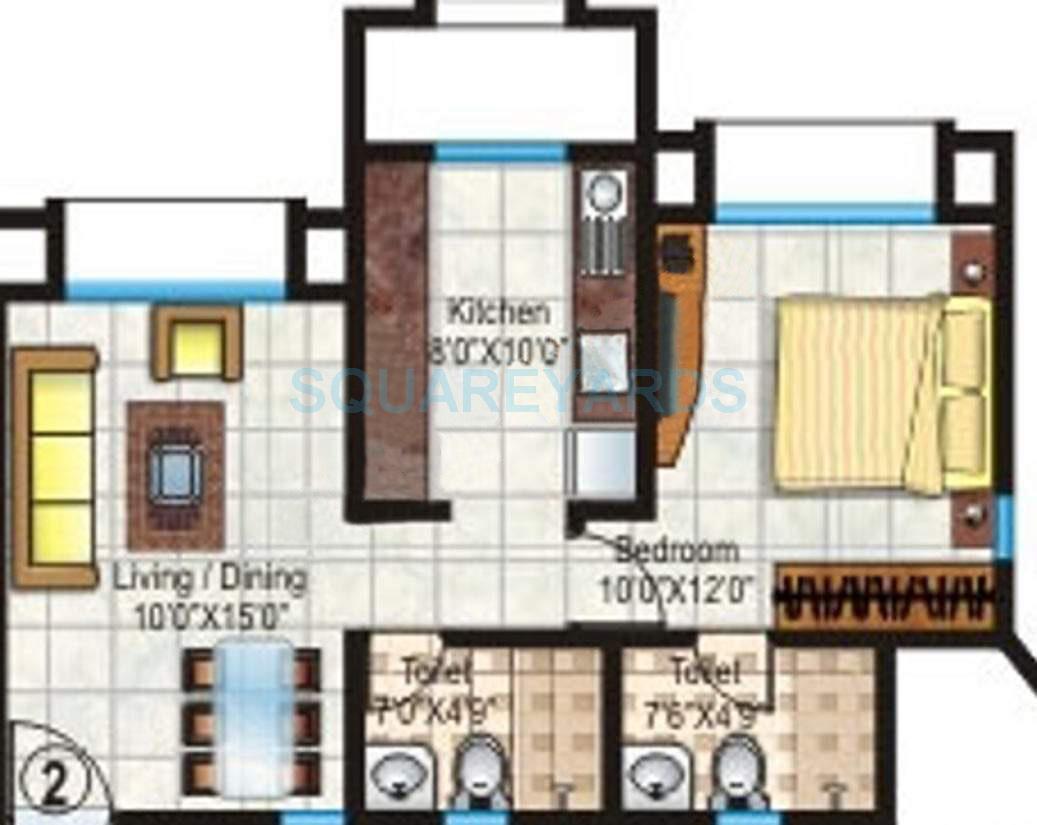 Floor plan of 1 BHK 640 Sq. Ft. Apartment in Hiranandani Heritage, Mumbai
