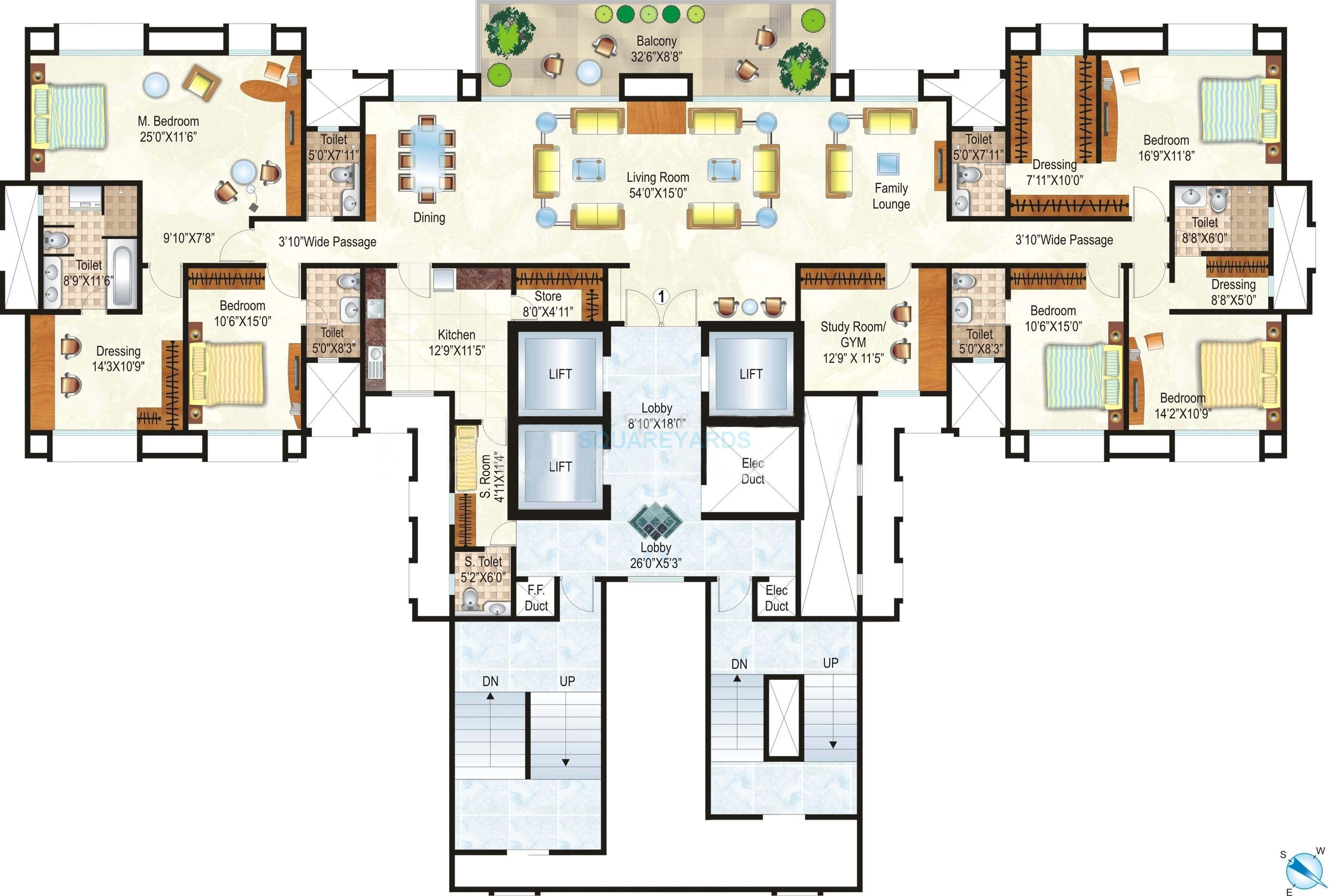 Floor plan of 5 BHK 5000 Sq. Ft. Apartment in Hiranandani Heritage, Mumbai