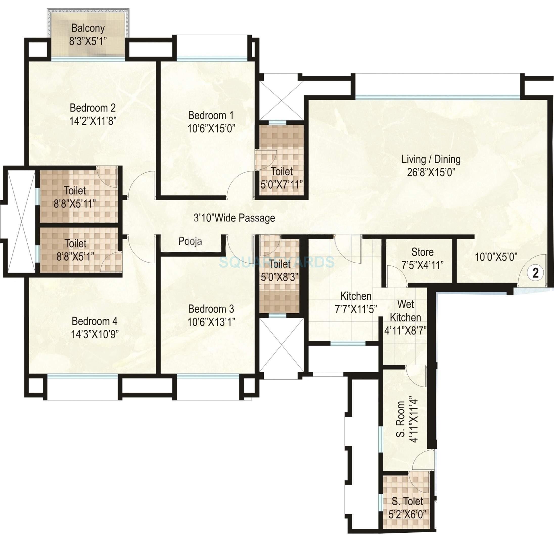 Floor plan of 4 BHK 2425 Sq. Ft. Apartment in Hiranandani Heritage Estonia, Mumbai