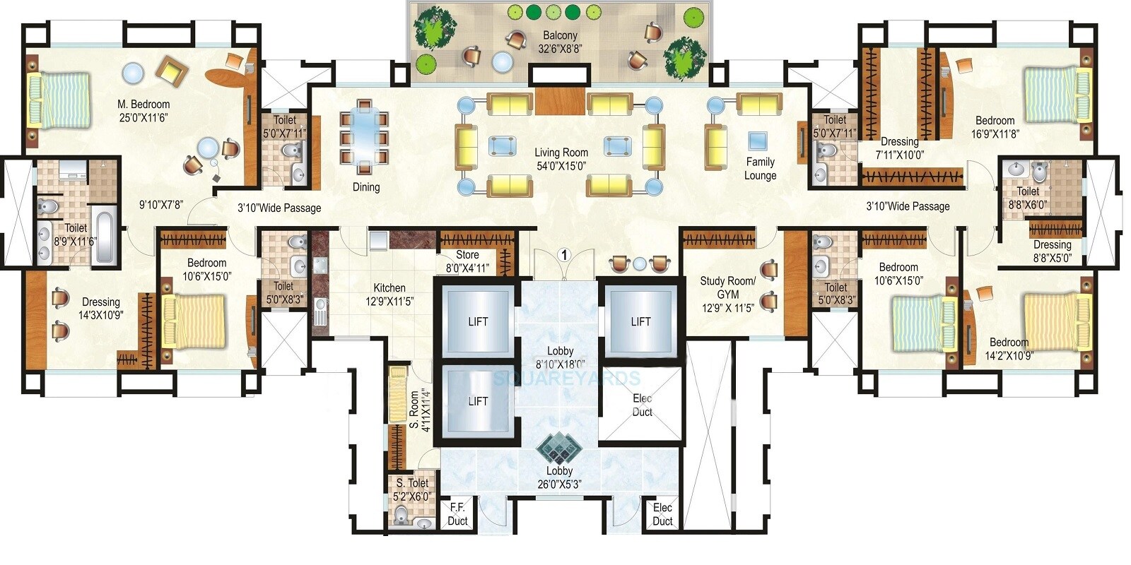 Floor plan of 5 BHK 5000 Sq. Ft. Apartment in Hiranandani Heritage Estonia, Mumbai