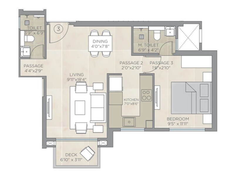 Floor plan of 1 BHK 377 Sq. Ft. Apartment in Hiranandani Highland, Mumbai
