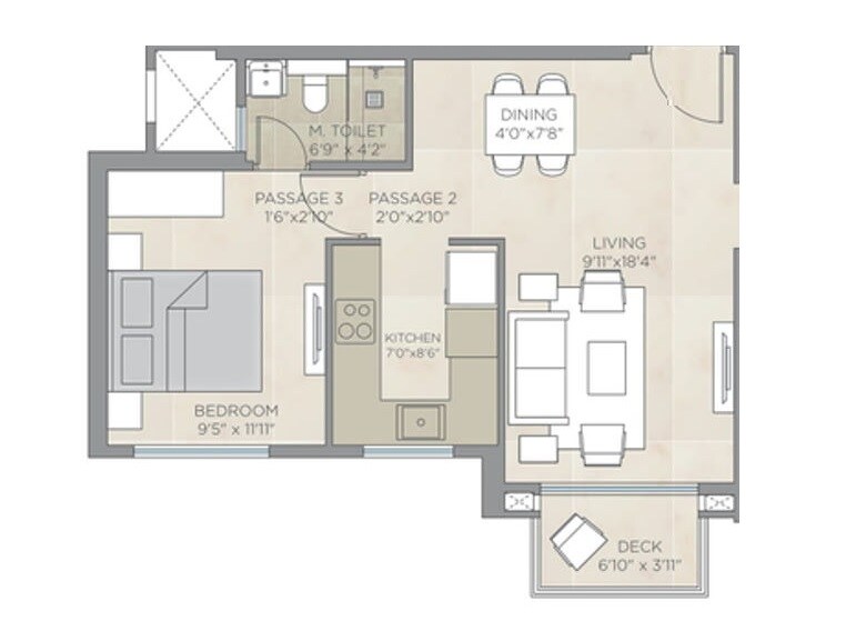 Floor plan of 1 BHK 487 Sq. Ft. Apartment in Hiranandani Highland, Mumbai
