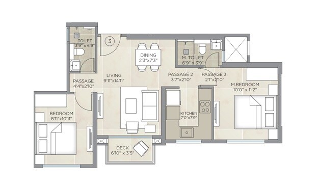 Floor plan of 2 BHK 594 Sq. Ft. Apartment in Hiranandani Highland, Mumbai