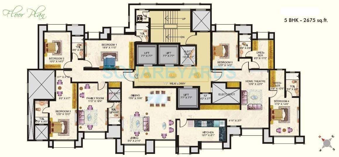 Floor plan of 5 BHK 2675 Sq. Ft. Apartment in Hiranandani Maitri Park, Mumbai