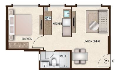 Floor plan of 1 BHK 382 Sq. Ft. Apartment in Hiranandani Maple, Mumbai