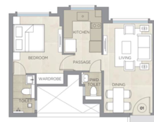 Floor plan of 1 BHK 379 Sq. Ft. Apartment in Hiranandani Regent Hill, Mumbai