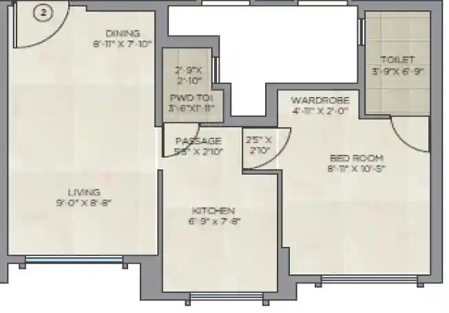 Floor plan of 1 BHK 381 Sq. Ft. Apartment in Hiranandani Sorrento, Mumbai