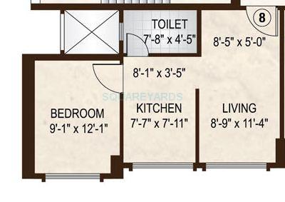 Floor plan of 1 BHK Apartment - 382 sq. ft. in Hiranandani Zen, Mumbai
