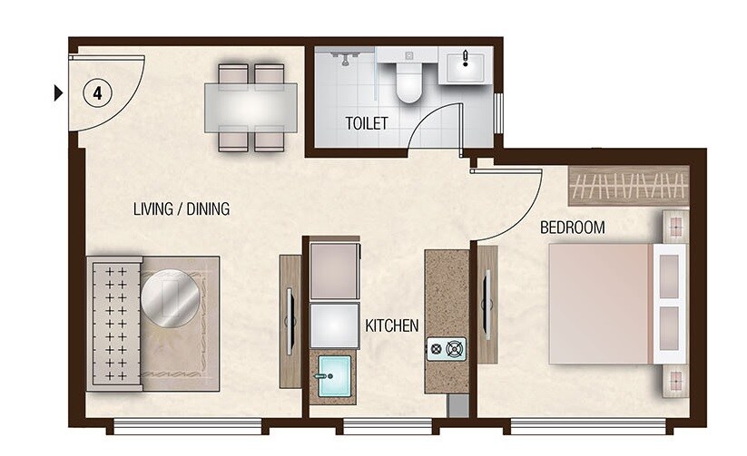 Floor plan of 1 BHK 382 Sq. Ft. Apartment in Hiranandani Zen Maple, Mumbai