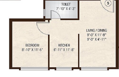 Floor plan of 1 BHK 385 Sq. Ft. Apartment in Hiranandani Zen Maple, Mumbai