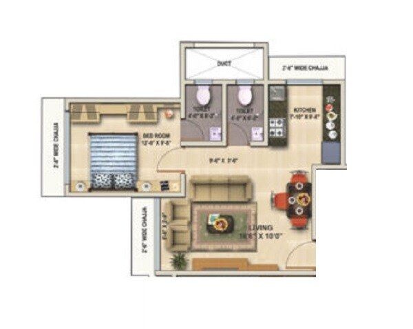 Floor plan of 1 BHK 382 Sq. Ft. Apartment in Hirani Ruby CHS, Mumbai