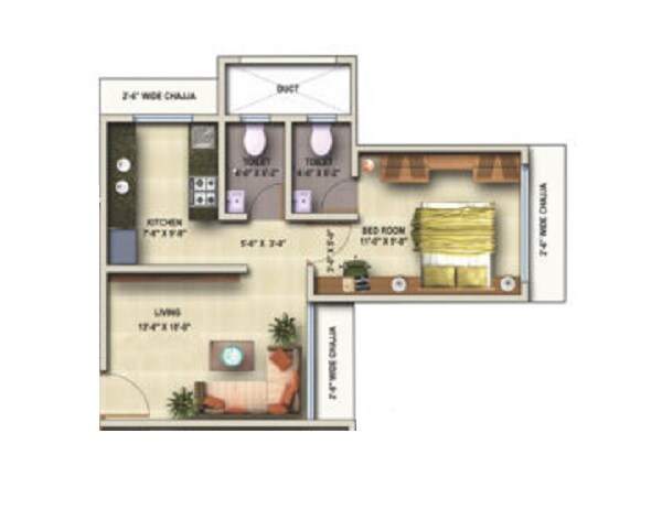 Floor plan of 1 BHK 418 Sq. Ft. Apartment in Hirani Ruby CHS, Mumbai