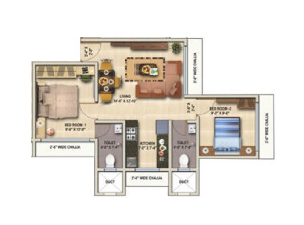 Floor plan of 2 BHK 500 Sq. Ft. Apartment in Hirani Ruby CHS, Mumbai