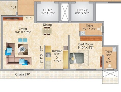 1 BHK 440 Sq. Ft. Apartment