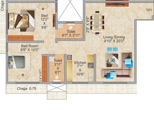 2 BHK 610 Sq. Ft. Apartment