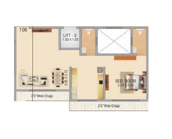 Floor plan of 1 BHK 474 Sq. Ft. Apartment in Hirani Swanand Oasis, Mumbai
