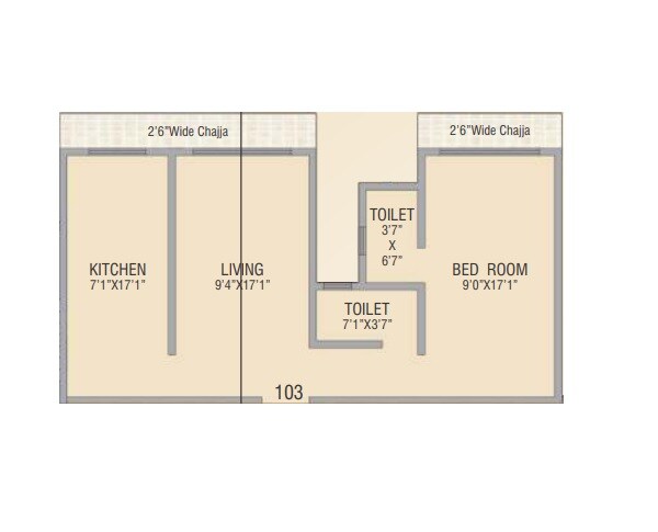 Floor plan of 1 BHK 494 Sq. Ft. Apartment in Hirani Swanand Oasis, Mumbai