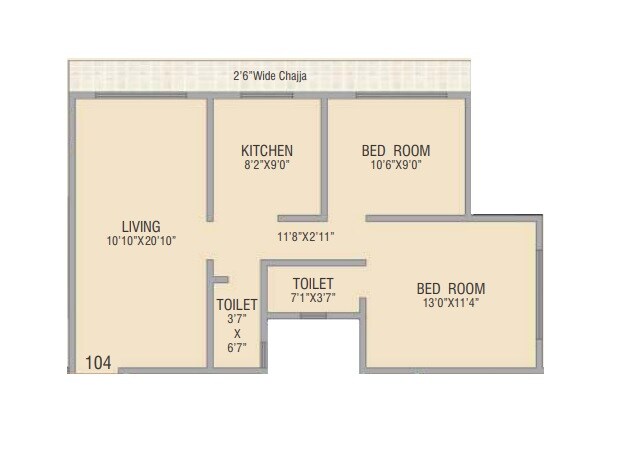 Floor plan of 2 BHK 647 Sq. Ft. Apartment in Hirani Swanand Oasis, Mumbai