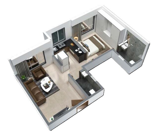 Floor plan of 1 BHK 445 Sq. Ft. Apartment in Hiranimanthan Kannamwar Nagar Shantidham CHSL, Mumbai