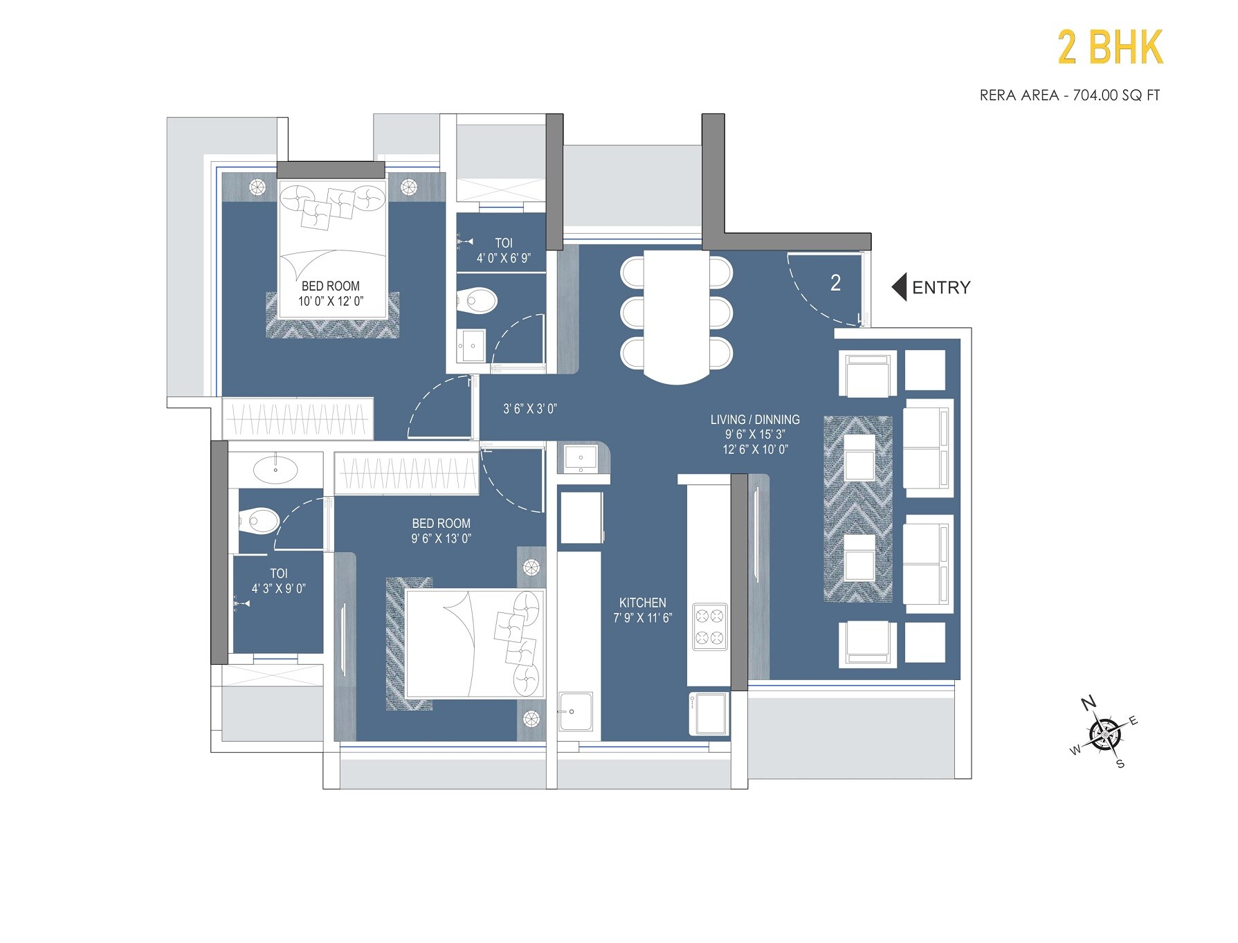 2 BHK 704 Sq. Ft. Apartment