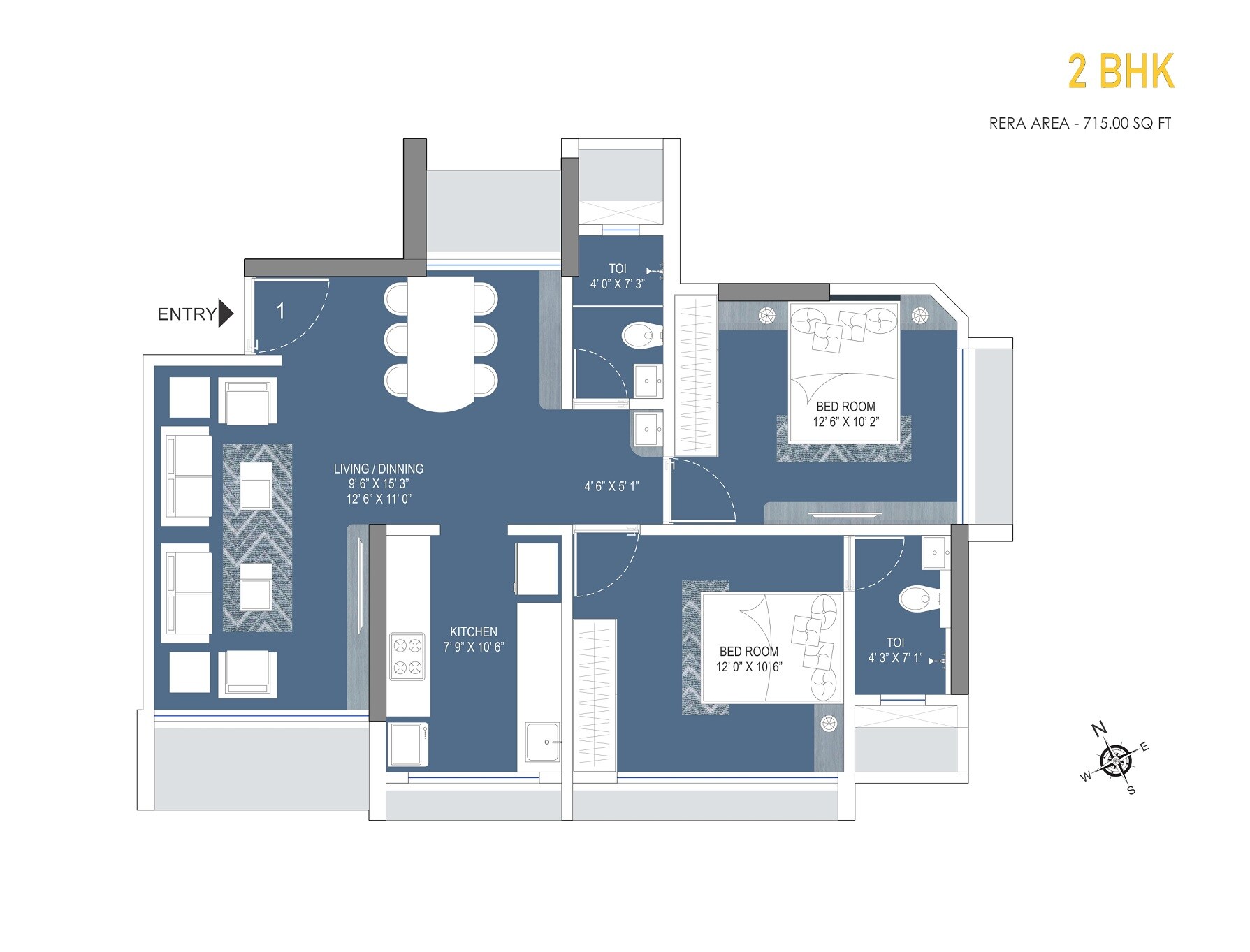 Floor plan of 2 BHK 715 Sq. Ft. Apartment in HK Vallabh Darshan, Mumbai
