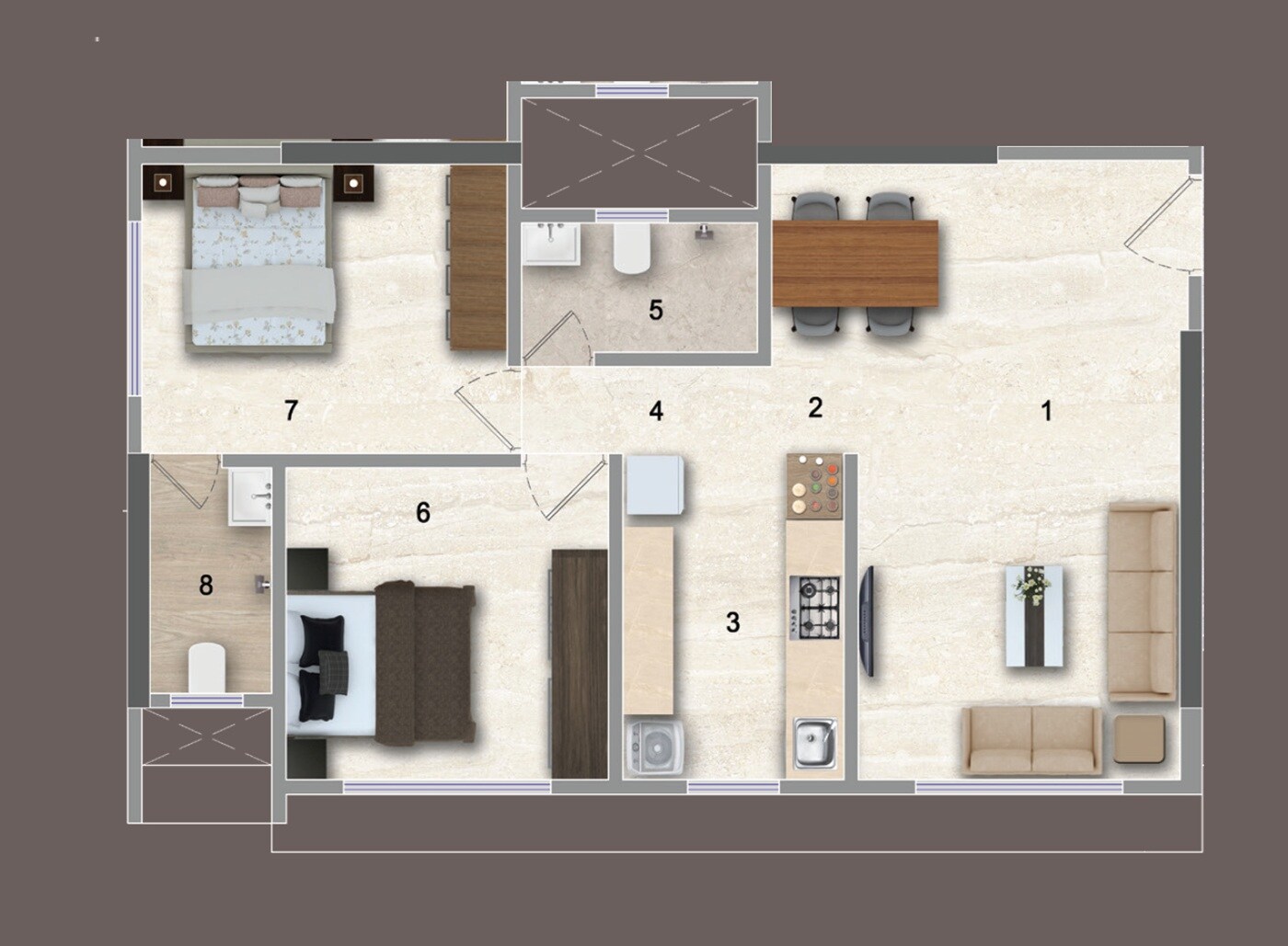 Floor plan of 2 BHK 718 Sq. Ft. Apartment in Horizon Antara, Mumbai