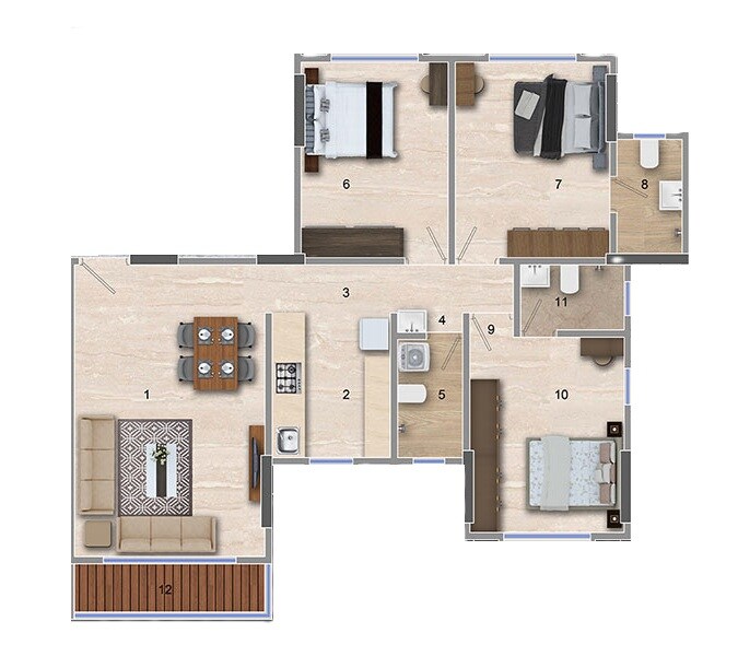 3 BHK 1012 Sq. Ft. Apartment