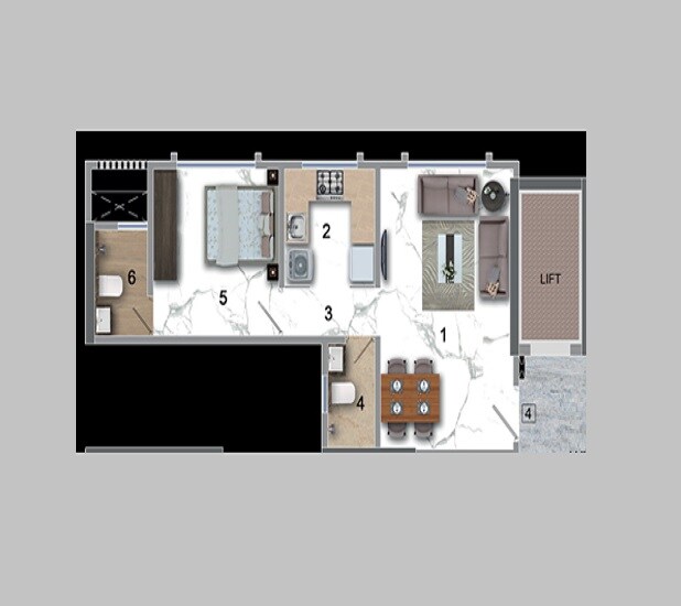Floor plan of 1 BHK 455 Sq. Ft. Apartment in Horizon Giridarshan, Mumbai