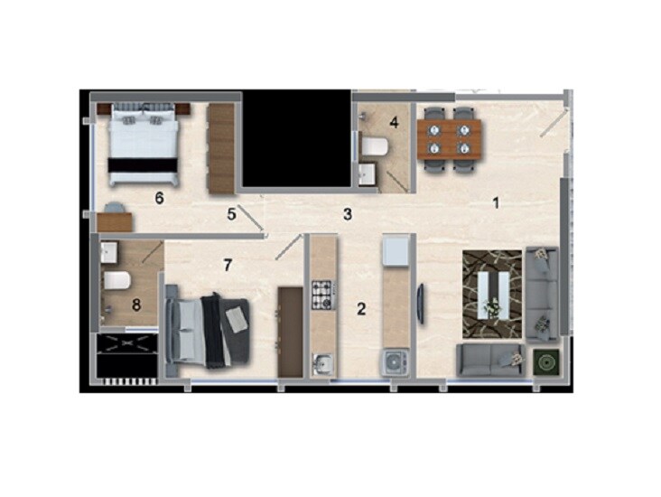 Floor plan of 2 BHK 715 Sq. Ft. Apartment in Horizon Giridarshan, Mumbai
