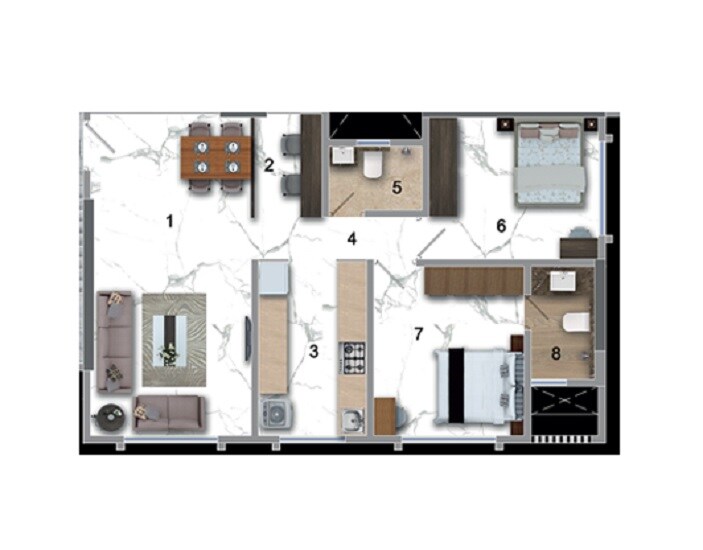 Floor plan of 2 BHK 755 Sq. Ft. Apartment in Horizon Giridarshan, Mumbai