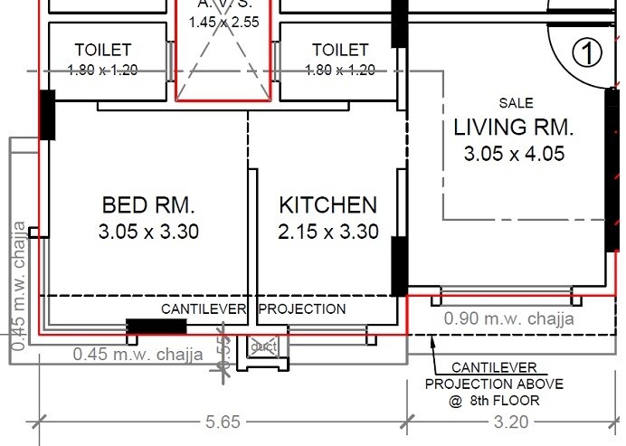 Floor plan of 1 BHK 404 Sq. Ft. Apartment in House Code Chitrakut CHS, Mumbai