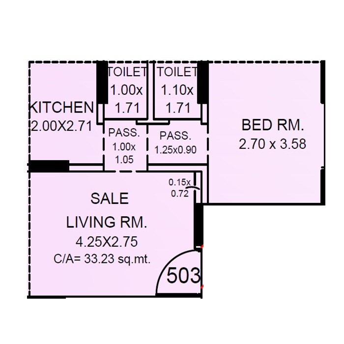Floor plan of 1 BHK 358 Sq. Ft. Apartment in House Code Shree Samarth CHS, Mumbai