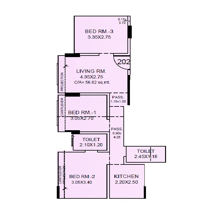 3 BHK 609 Sq. Ft. Apartment