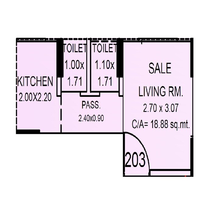 Floor plan of 203 Sq. Ft. Studio in House Code Shree Samarth CHS, Mumbai