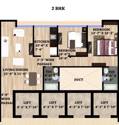 2 BHK 798 Sq. Ft. Apartment