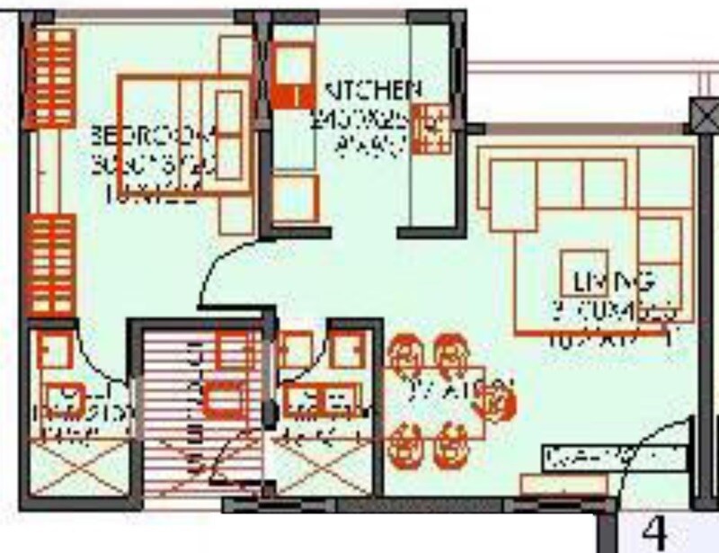 Floor plan of 1 BHK 463 Sq. Ft. Apartment in HPA Basil Residency, Mumbai
