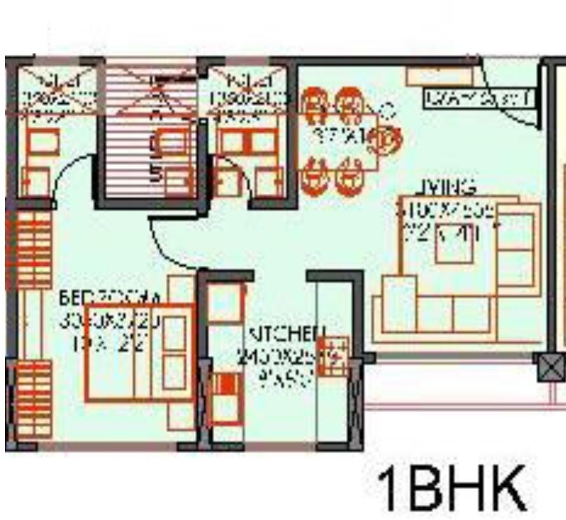 Floor plan of 1 BHK 471 Sq. Ft. Apartment in HPA Basil Residency, Mumbai