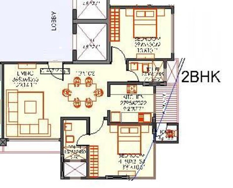 Floor plan of 2 BHK 626 Sq. Ft. Apartment in HPA Basil Residency, Mumbai