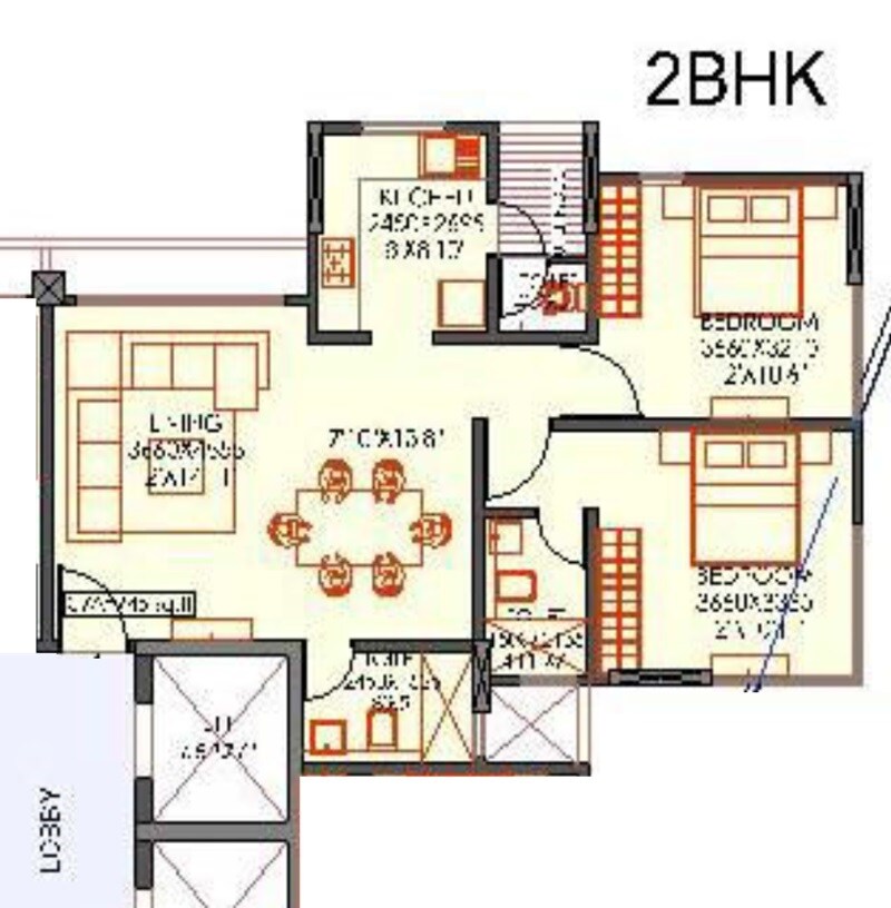 Floor plan of 2 BHK 750 Sq. Ft. Apartment in HPA Basil Residency, Mumbai