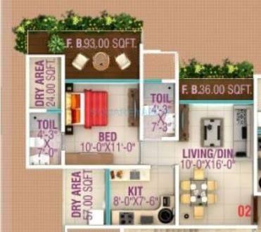 Floor plan of 1 BHK 720 Sq. Ft. Apartment in HPA Spaces Lareina Residency, Mumbai