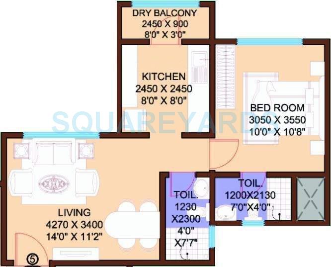 Floor plan of 1 BHK 529 Sq. Ft. Apartment in HPA Vicenza Regency, Mumbai