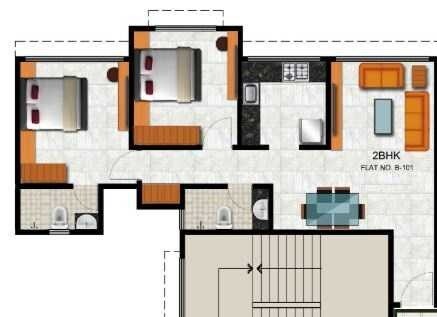 Floor plan of 2 BHK 536 Sq. Ft. Apartment in HPA Vicenza Regency, Mumbai
